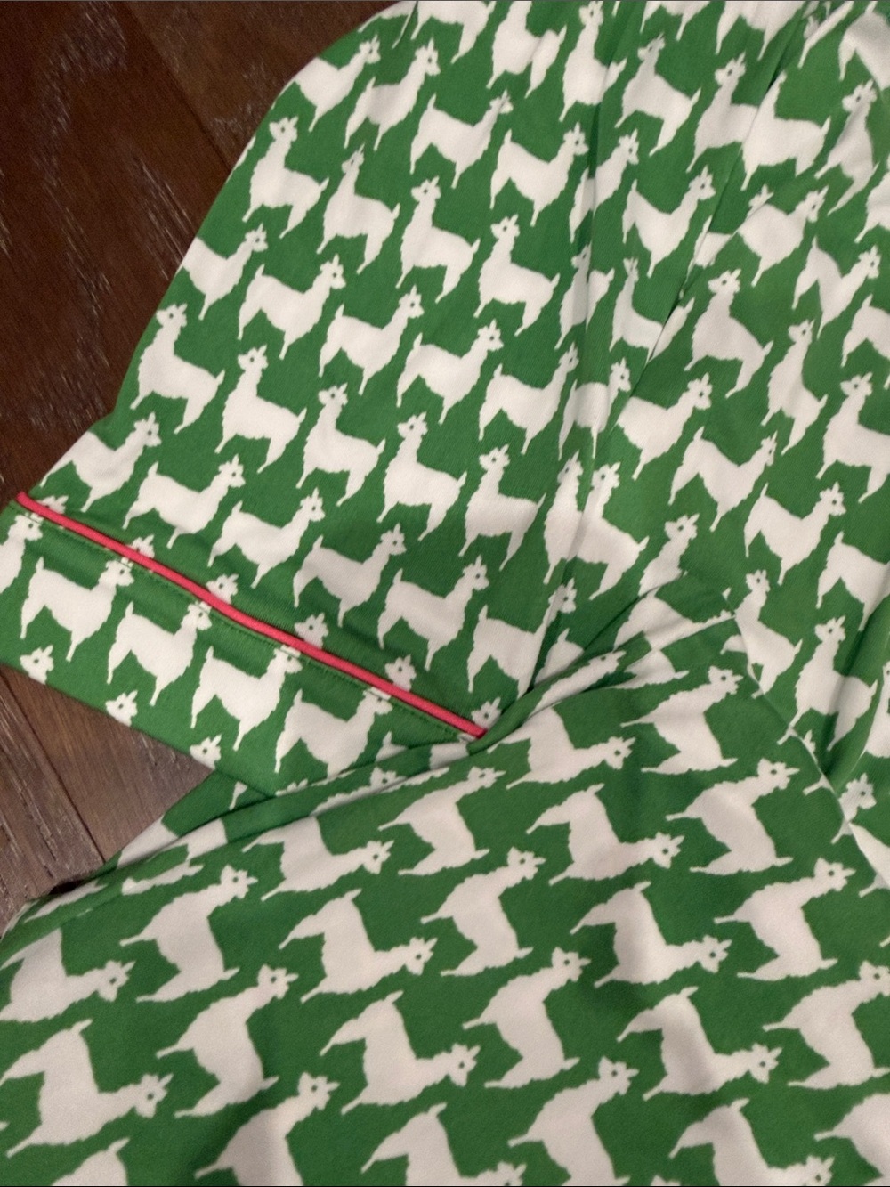 kate spade Green and White Houndstooth Pajama Set with Pink Trim Long Pants - Picture 8 of 8